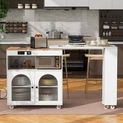 Rolling kitchen island Chichoice Rolling Kitchen Island Extendable Table LED Lighting