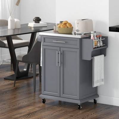 Kitchen island on wheels Homcom Rolling Kitchen Island On Wheels With Drawer Spice Rack - Gray