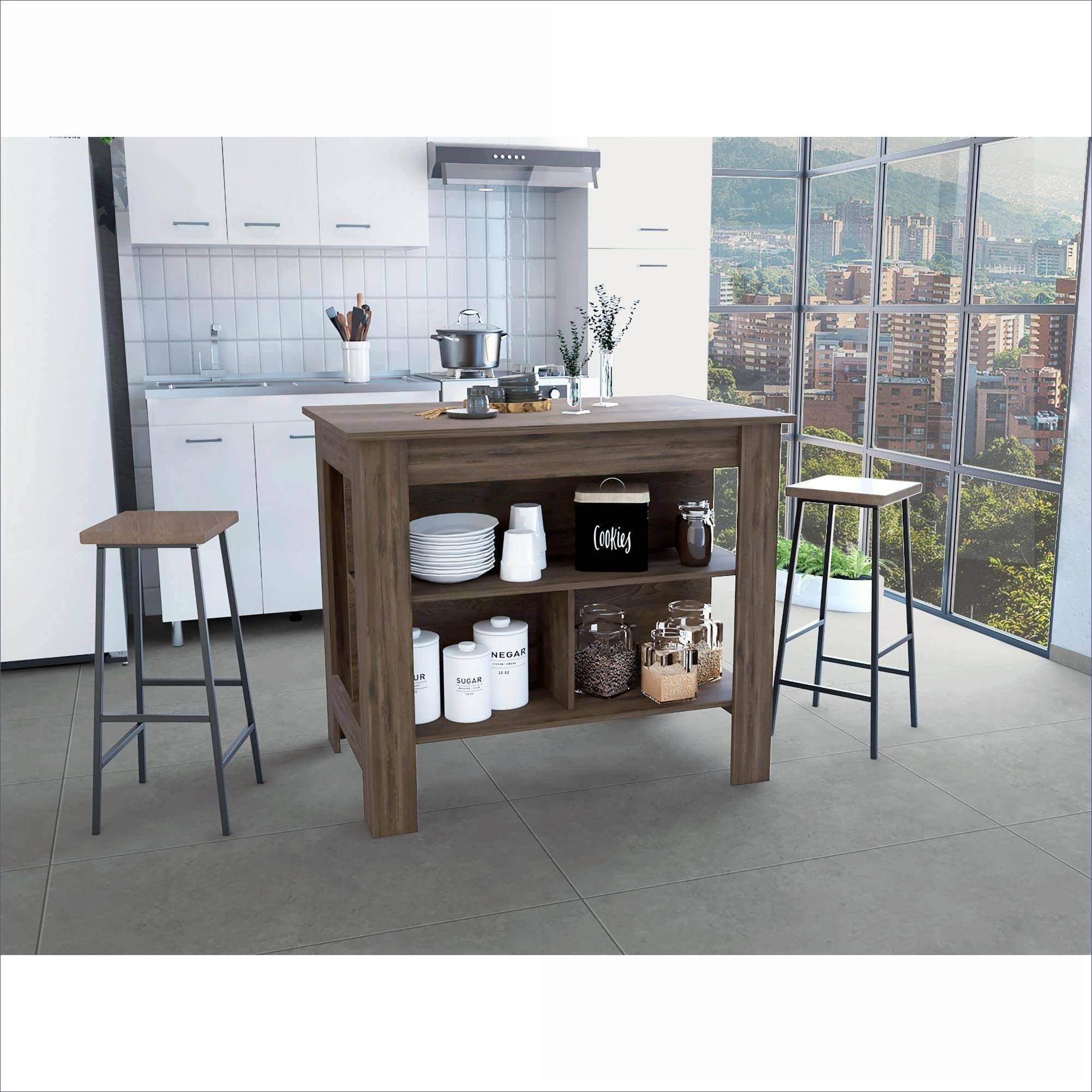 Kitchen island table with storage Watnature Rectangular Kitchen Island Table Warm Brown