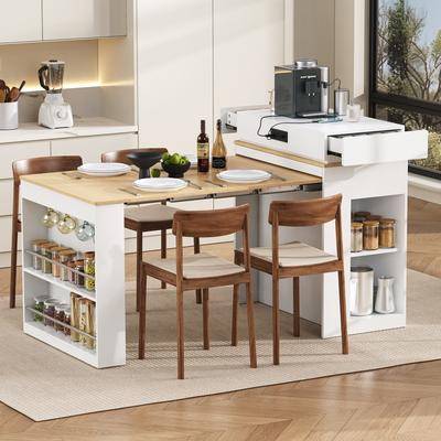 Kitchen island table with storage Homyl Extendable Kitchen Island Table with Storage and Power
