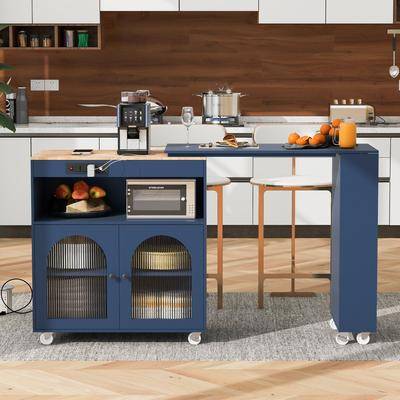 Rolling kitchen island Chichoice Rolling Kitchen Island Extendable Table LED Lighting