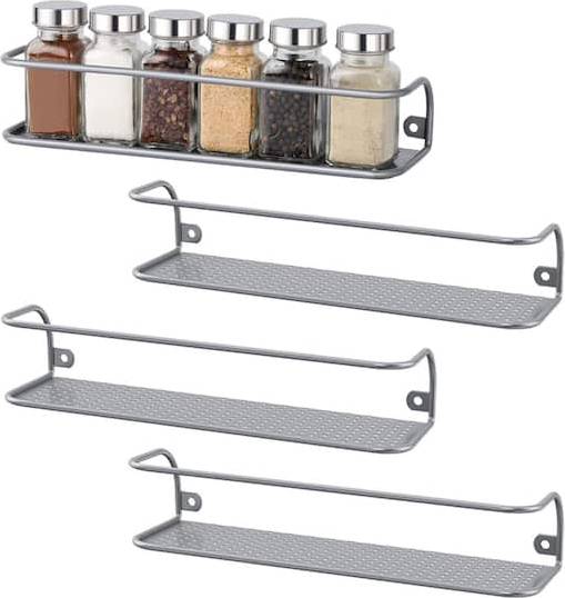 Nex Silver Wall-Mount Metal Spice Racks 4ct