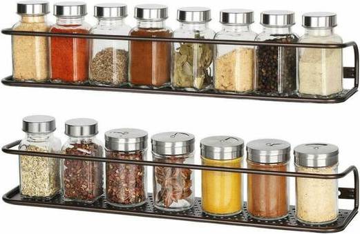 Spice rack wall Nex Large Wide Brown Wall-Mounted Spice Storage Rack 2ct