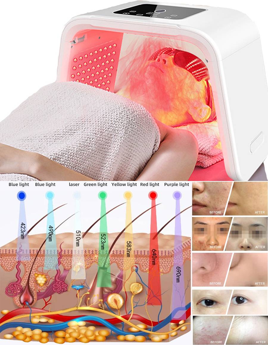 LED Facial Phototherapy 7-Color PDT Machine