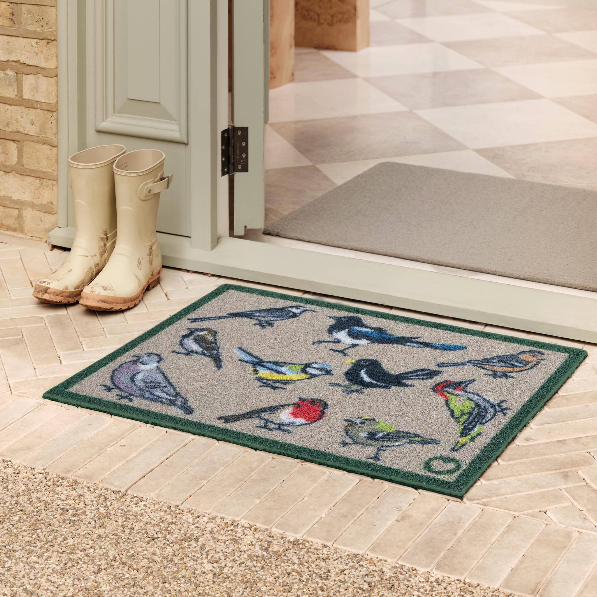 Hug Rug Bird Watcher Outdoor Doormat Beige, Red