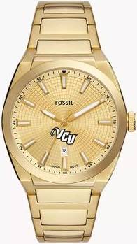 Fossil Gold VCU Rams Everett Three-Hand Date Stainless Steel Watch
