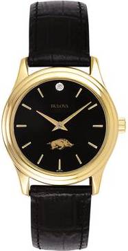 Bulova Gold Arkansas Razorbacks Leather Strap Watch