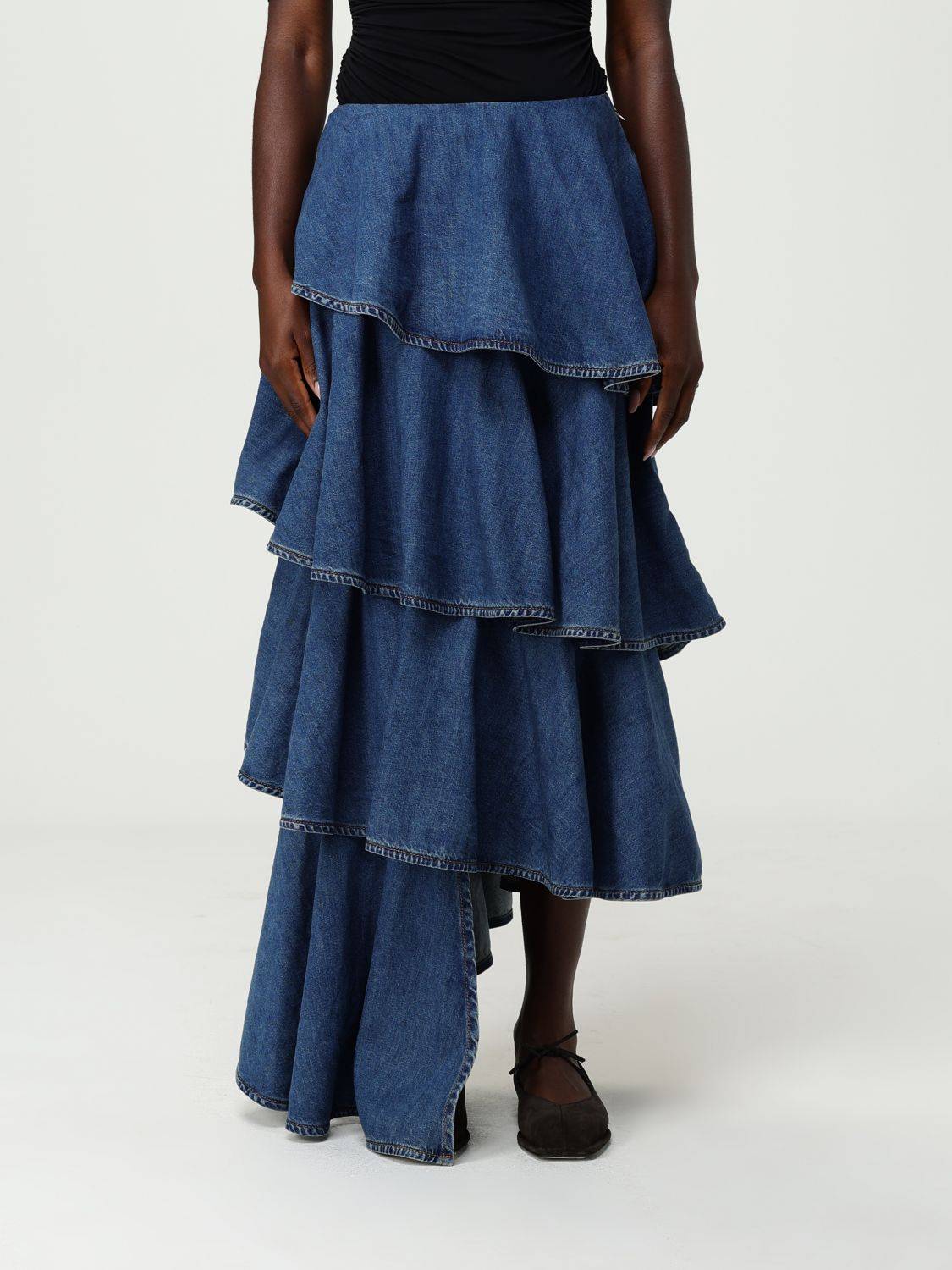 Denim Ruffle Skirt - Blue
