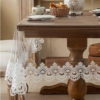 Shein Lace Edged PVC Rectangular Tablecloth Transparent