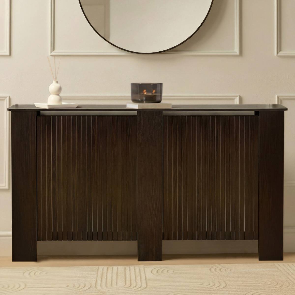 OHS Ribbed Radiator Cover Slatted Engineered Wood Dark Brown