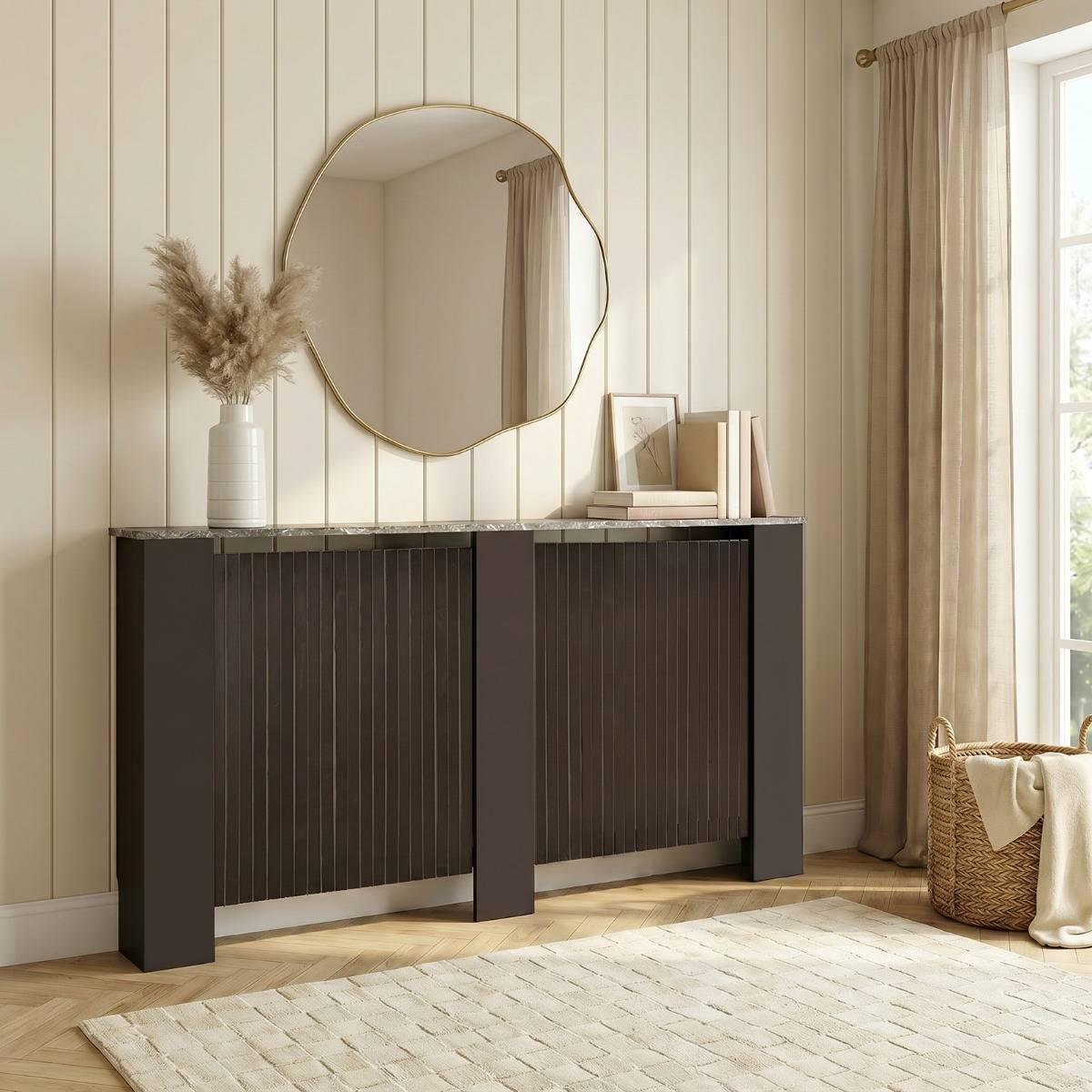 OHS Ribbed Small Radiator Cover Dark Brown