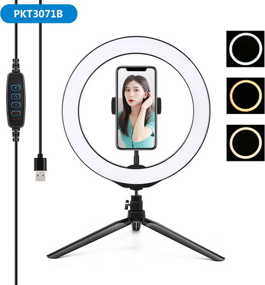 Portable 10.2 Inch Stepless Adjustable LED Ring Tripod Stand