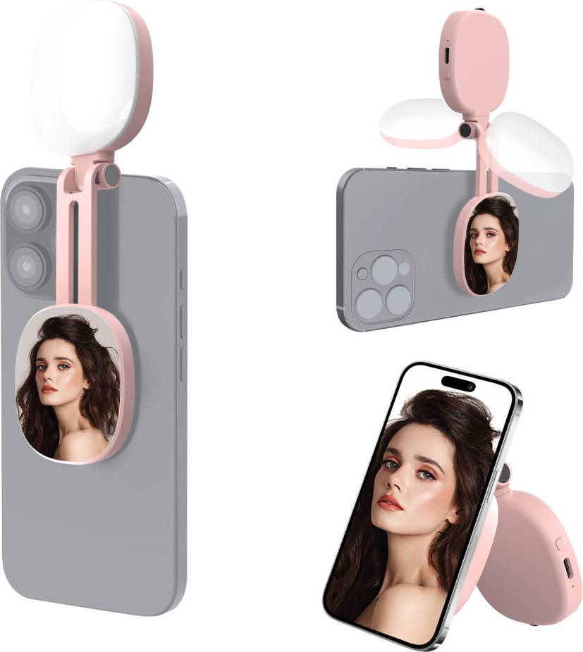 Rotating Magnetic Mirror LED Portrait Light Pink