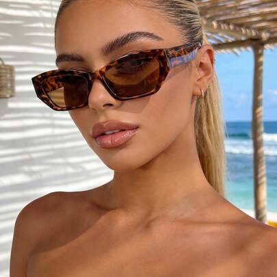 Shein Leopard Print Retro Rectangular Sunglasses Classic Style