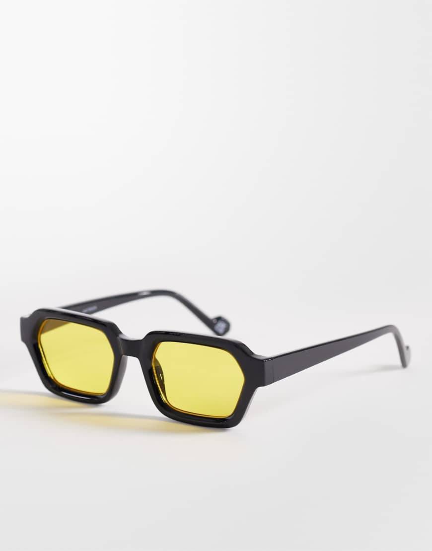 ASOS DESIGN Rektangulære Kantede Solbriller Sort Stel Ravfarvede Glas