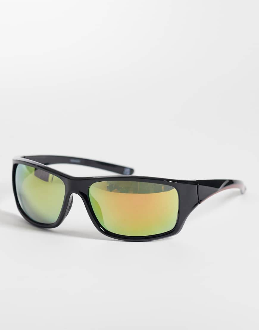 ASOS DESIGN Tætsiddende Solbriller Ravfarvede Reflekterende Glas - Sorte