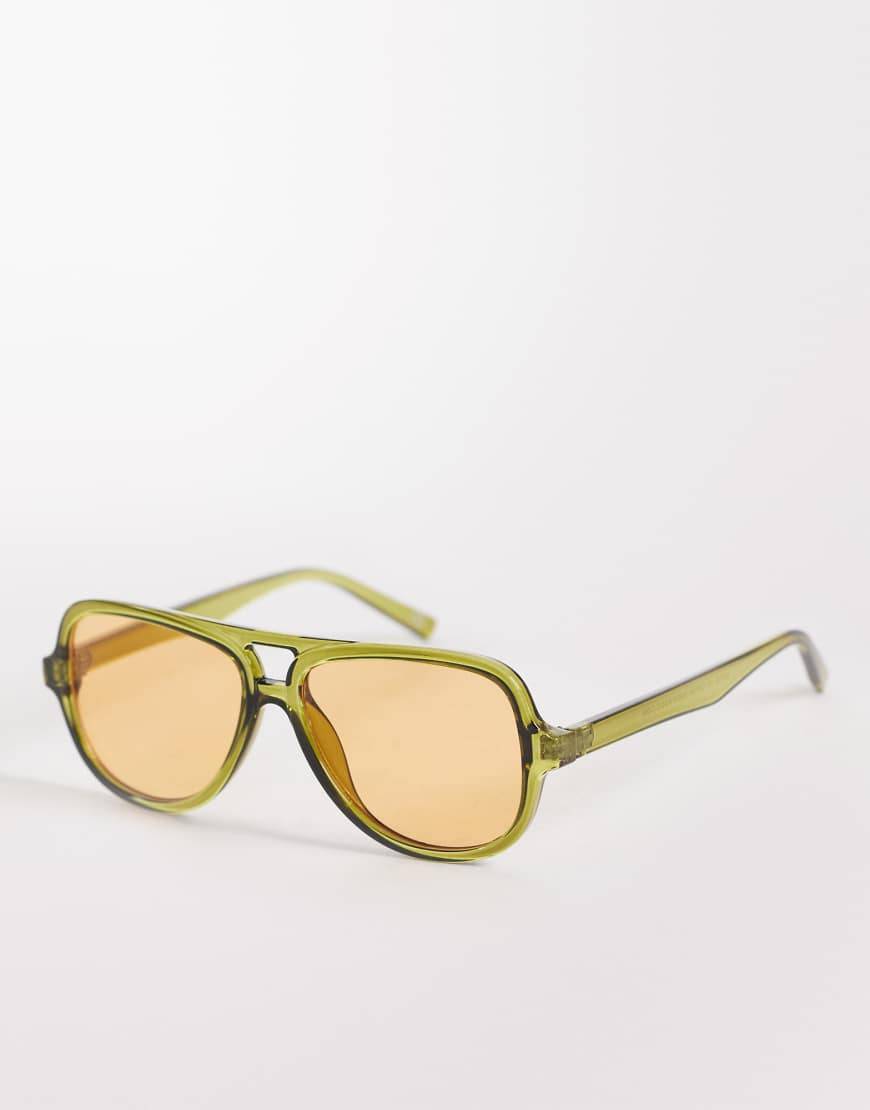 ASOS DESIGN Grønne Aviator Solbriller Ravfarvede Glas