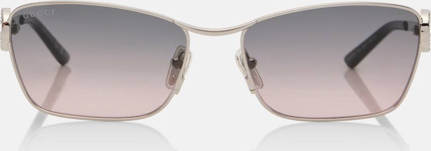 Gucci Interlocking G Crystal Embellished Rectangular Sunglasses - Silver