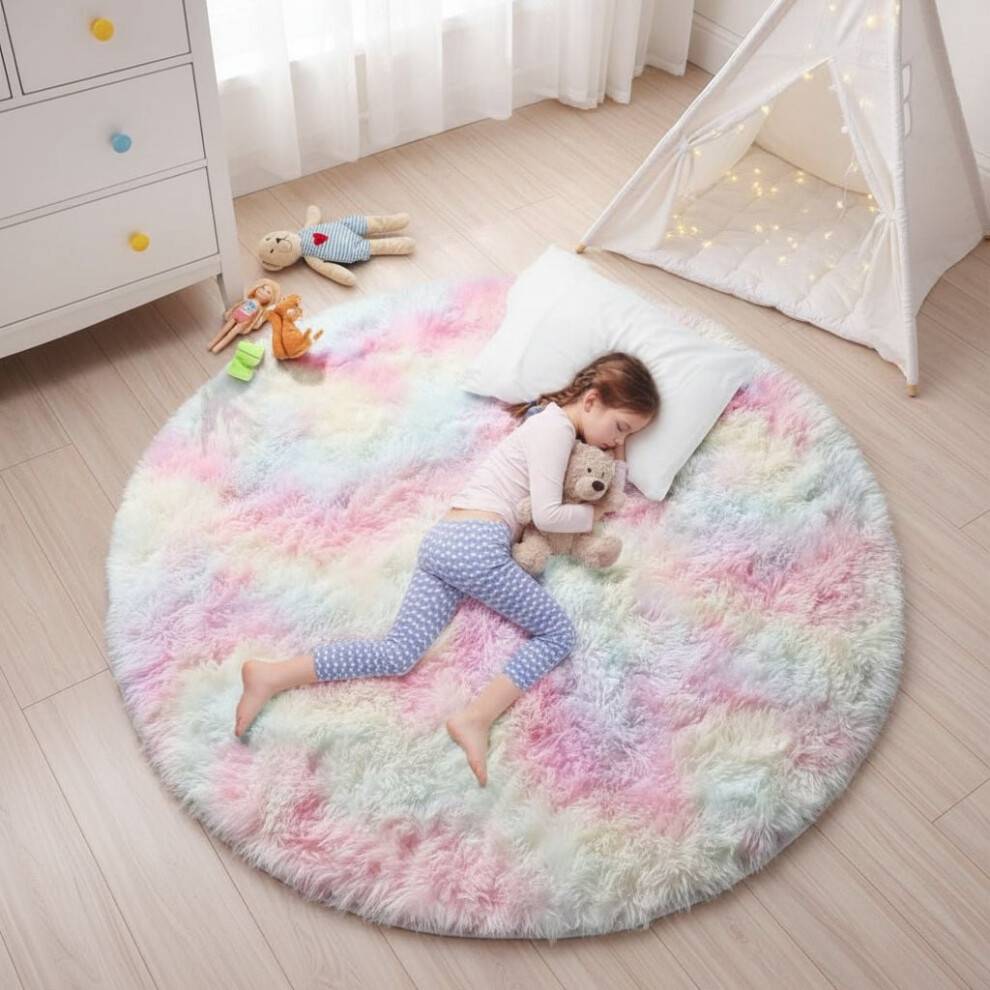 Rainbow Round Super Soft Shag Rug