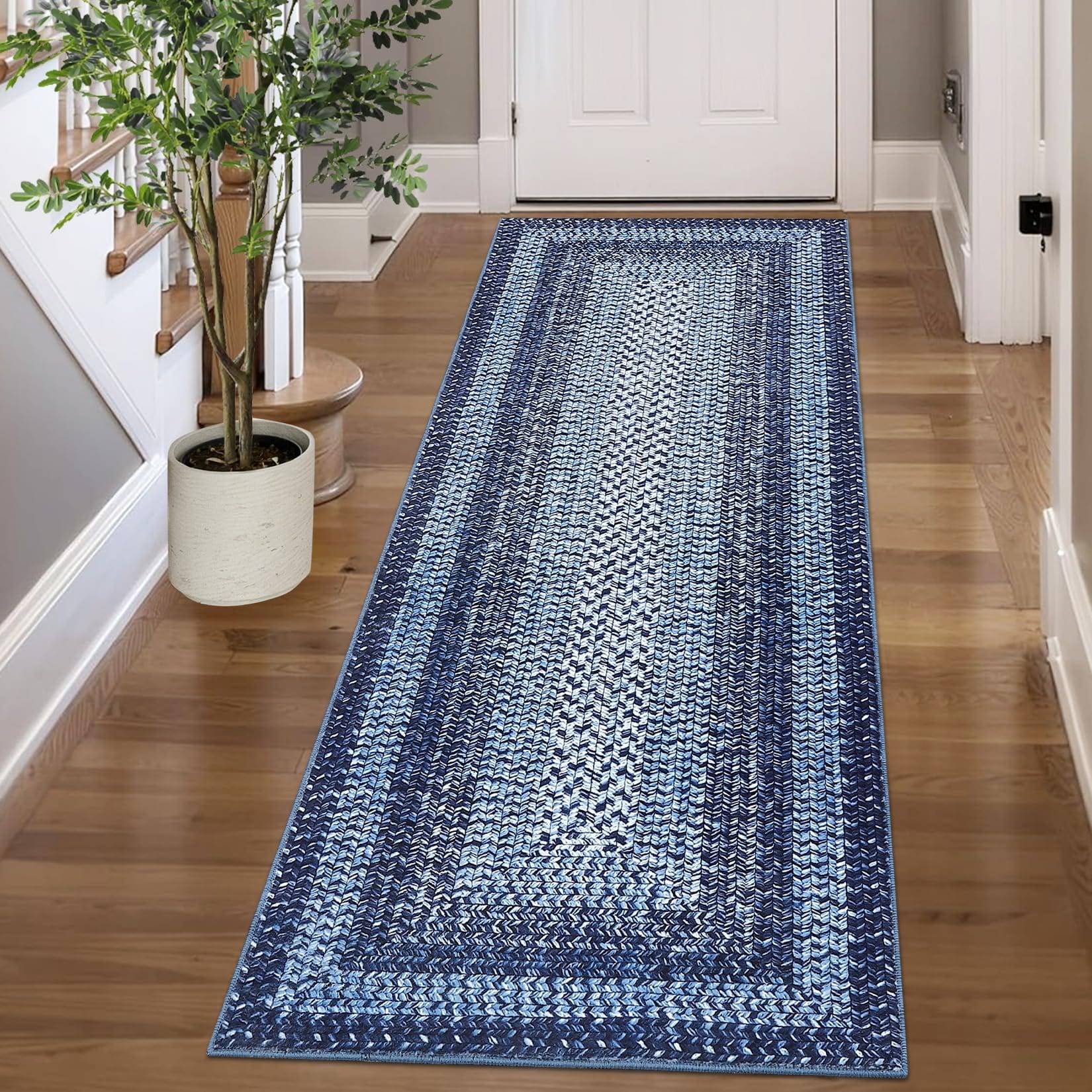 IDEALHOUSE Geometric Pattern Area Rug 2x8 ft Navy Multicolor, Blue 24x"