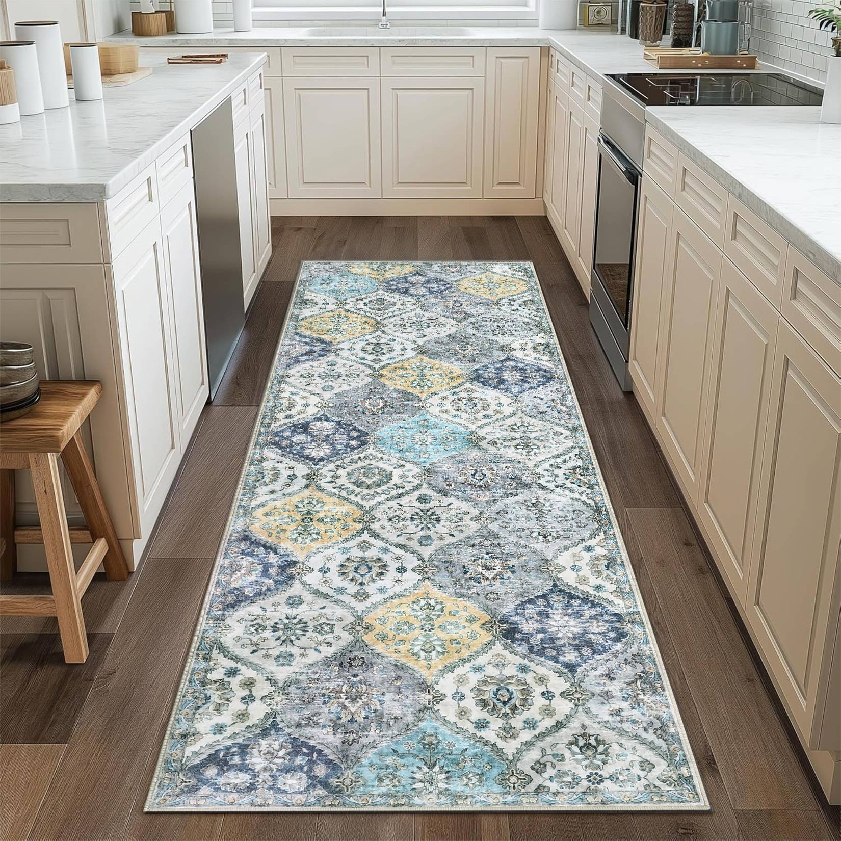 Machine washable area rugs IDEALHOUSE 2x6 Machine Washable Area Rug Blue