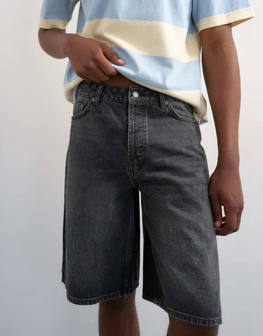 Topman Rigid Denim Short - Washed Black