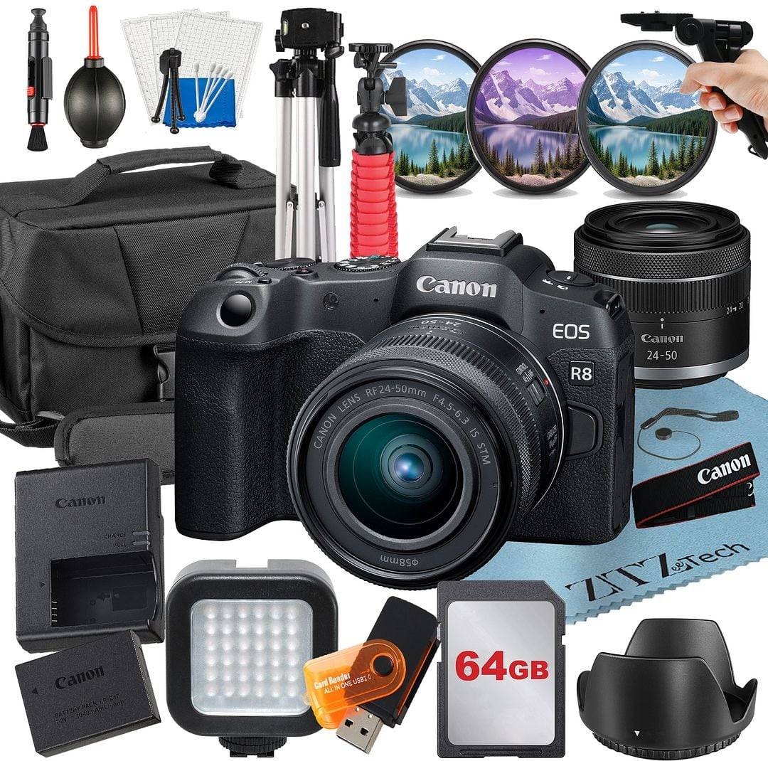 Eos r8 Canon EOS R8 Mirrorless Camera RF24-50mm Lens 64GB Card Case ZeeTech Bundle