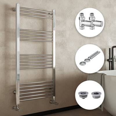 Bubly Chrome Straight Heated Towel Rail Radiator Kit