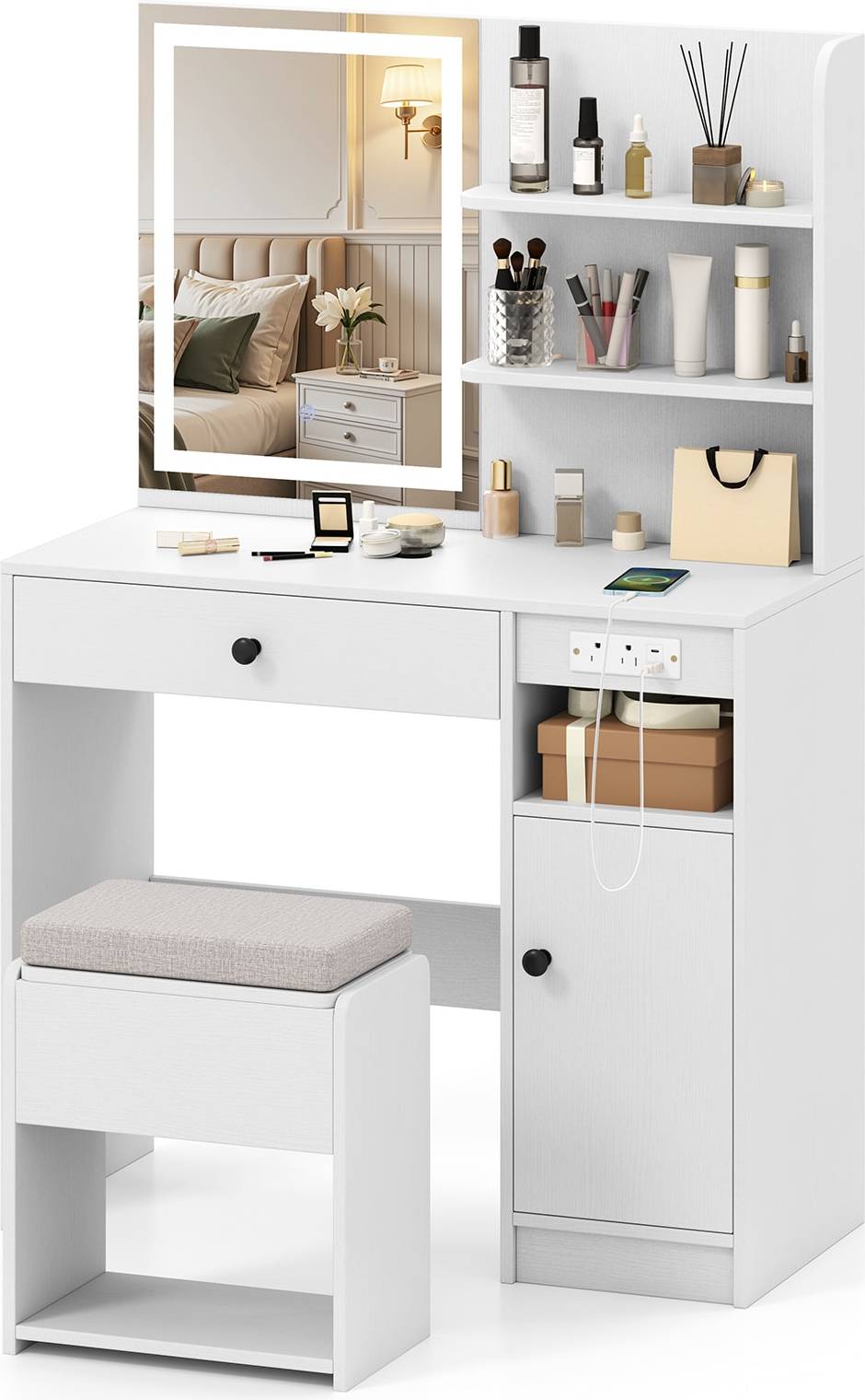 Makeup vanity stool SlickBlue 35.5 Inch Makeup Vanity Desk with Stool Dressing Table