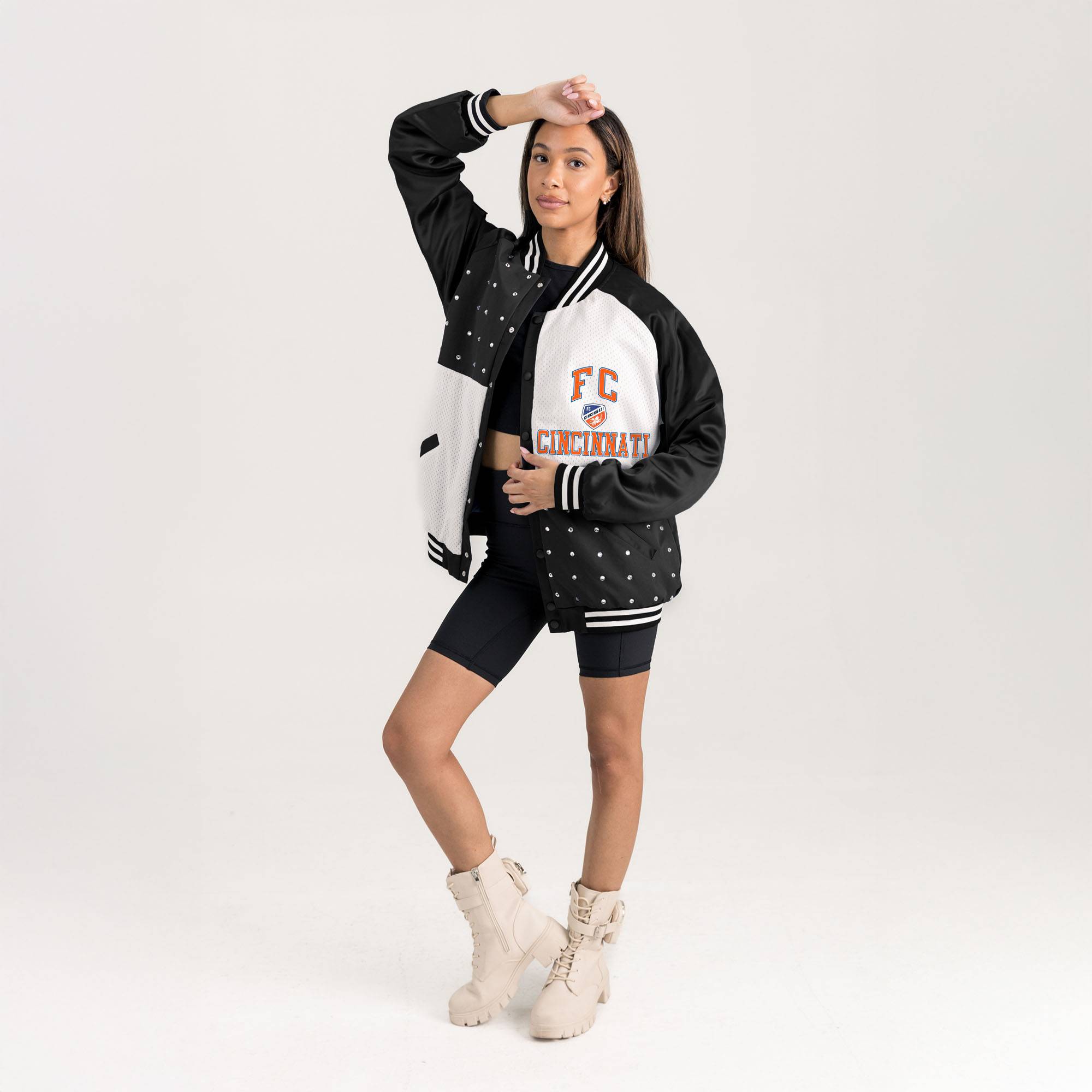 Gameday Couture Refined Rivalries Rhinestone Raglan Full-Snap Jacket - Black