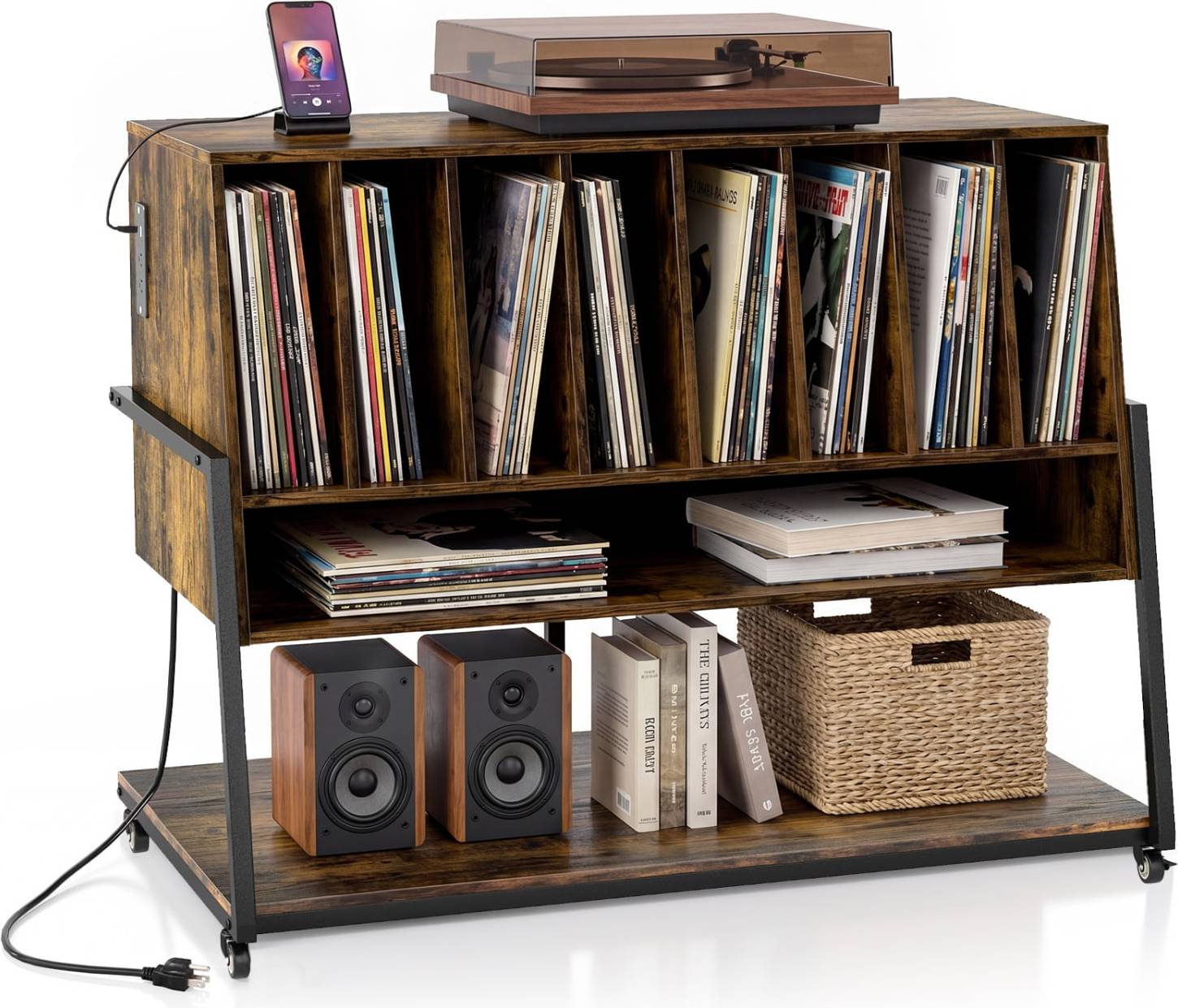 Record player stand SlickBlue Rustic Brown Record Player Stand