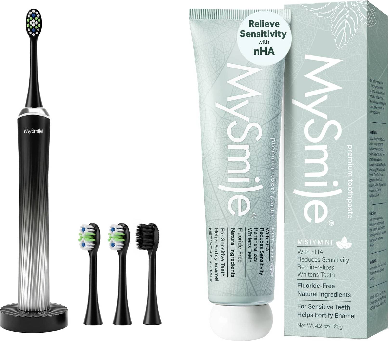 Toothpaste with hydroxyapatite MySmile Button-Free Rechargeable Sonic Toothbrush Nano-Hydroxyapatite Toothpaste Bundle
