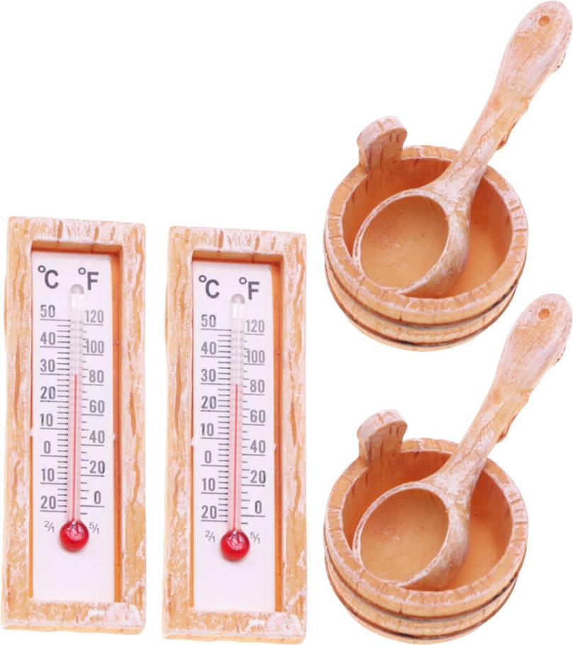 8Sets Assorted Color Miniature Sauna Bucket Thermometer Resin Set