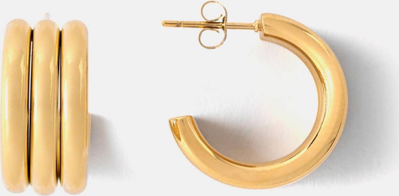 Mint Velvet Ribbed Hoop Earrings Gold