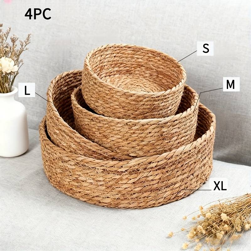 Temu 3pcs Large Capacity Round Rattan Storage Set Box & Basket