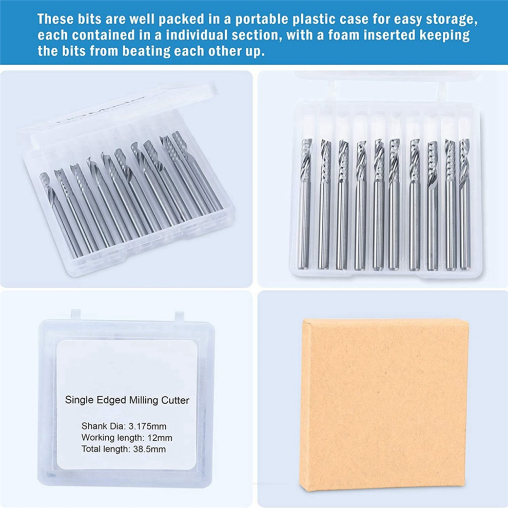 Spactz 10 Pack CNC Router Bits 1/8 Inch