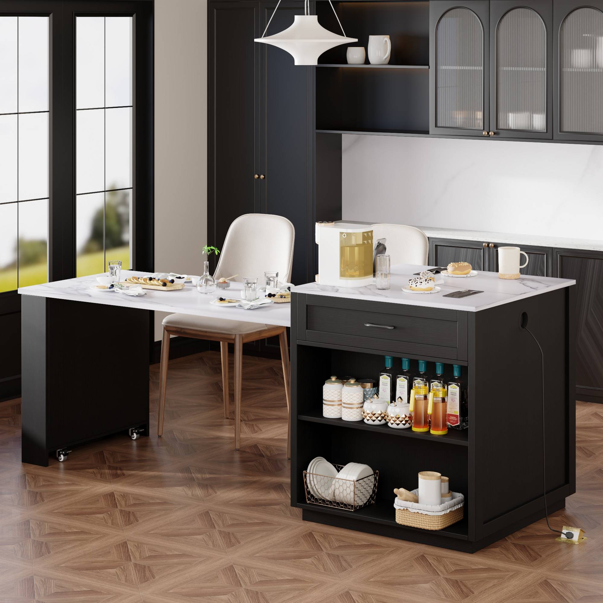 Kitchen island with storage Lirago 82.7 Inch Kitchen Island Extendable Dining Table Double-Sized Storage