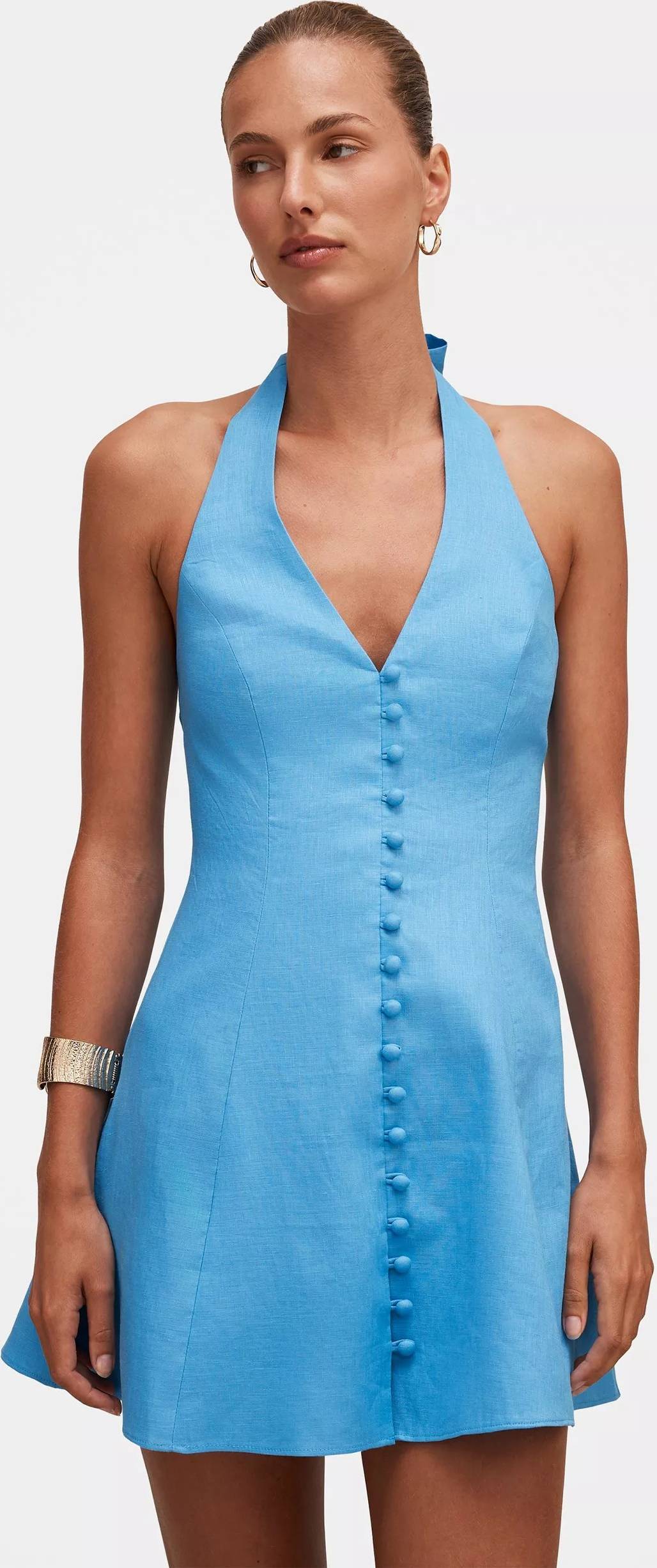 Forever New Ina Button Front Halter Neck Mini Dress - Blue Lemonade