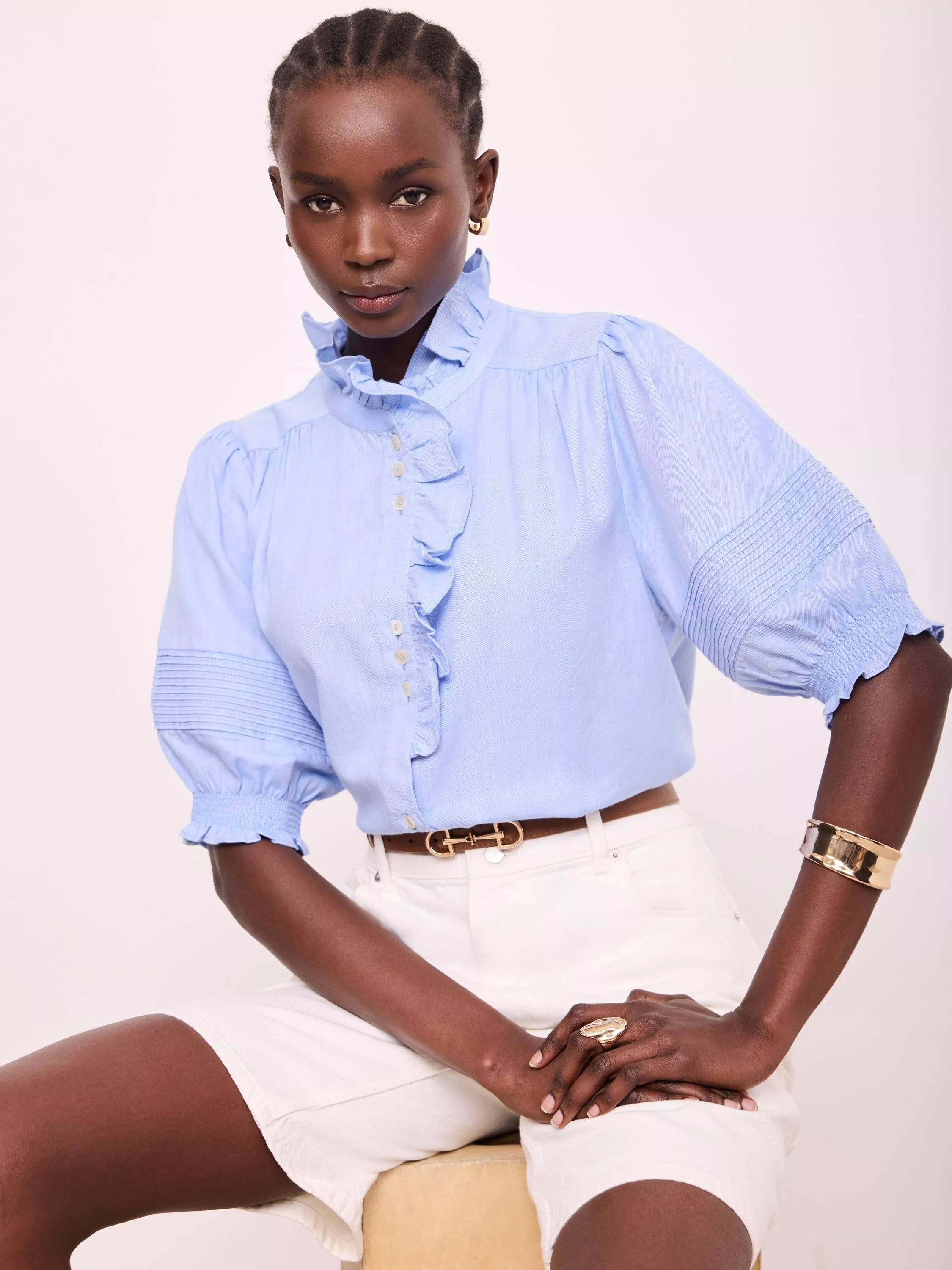 Chambray Ruffle Top -