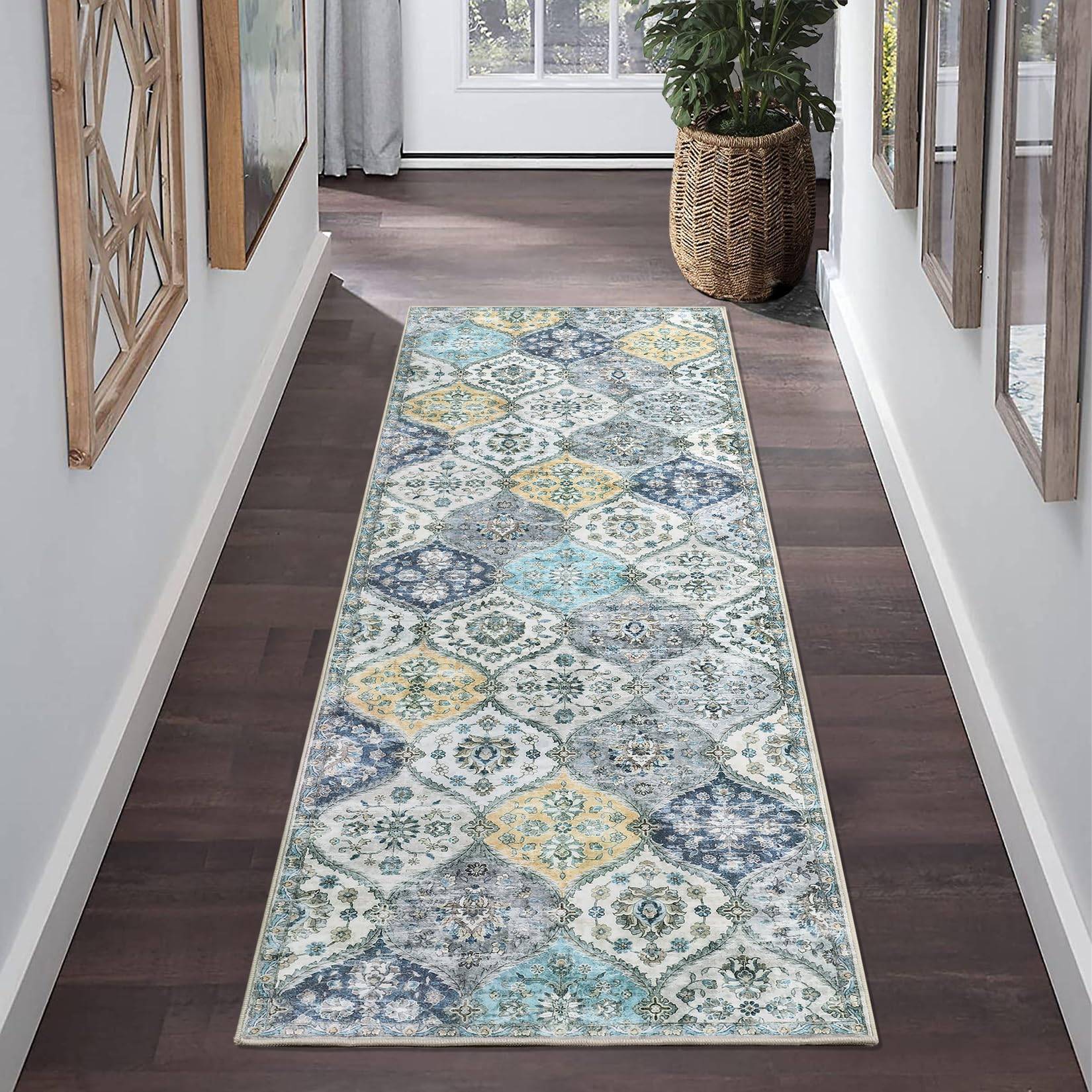 Machine washable area rugs IDEALHOUSE 2x8 Machine Washable Area Rug Blue