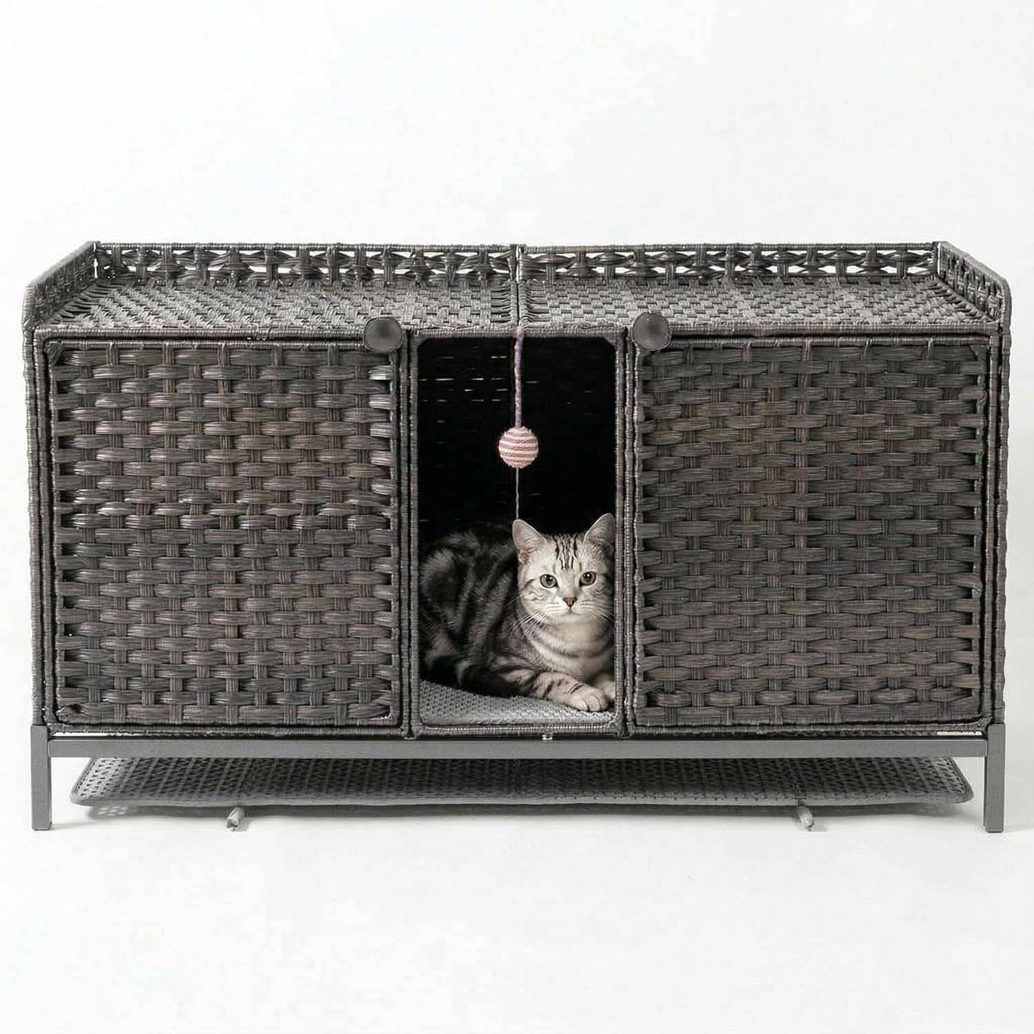 Cat cabinet litter box Gaomon Hidden Cat Litter Box Cabinet Rattan Gray