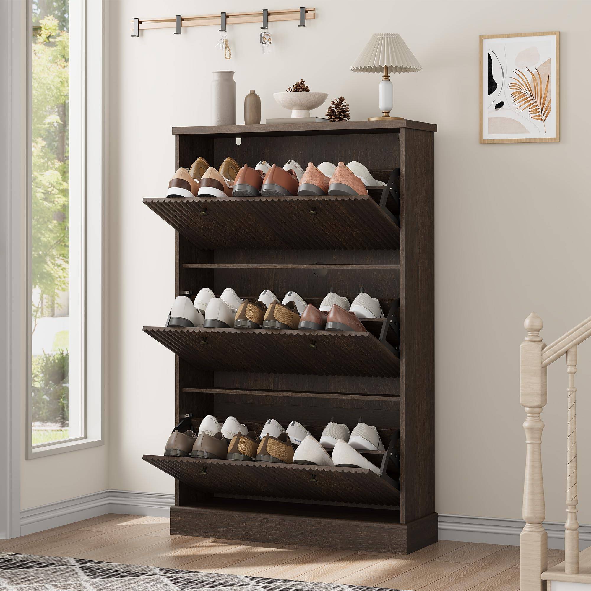 Narrow shoe cabinet IDEALHOUSE Large Fluted Narrow Cabinet Shoe Rack