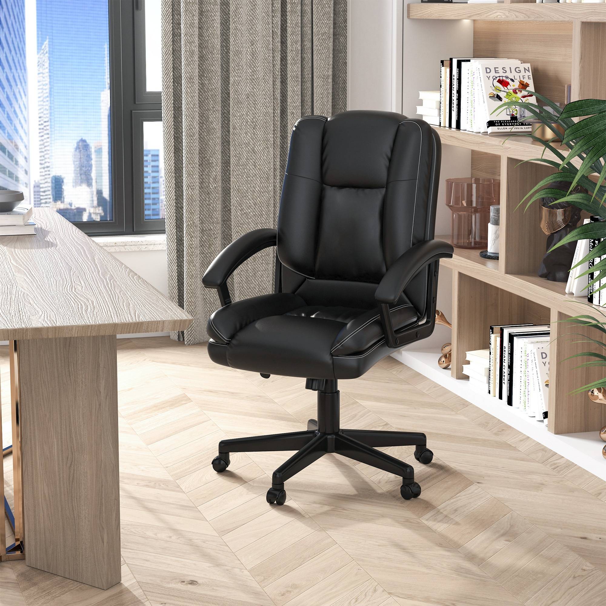 Homcom Leather Computer Desk With Adjustable Wheels Office Chair