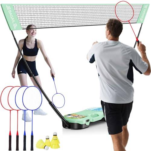 Bagail Portable Badminton Net Set with 4 Racket