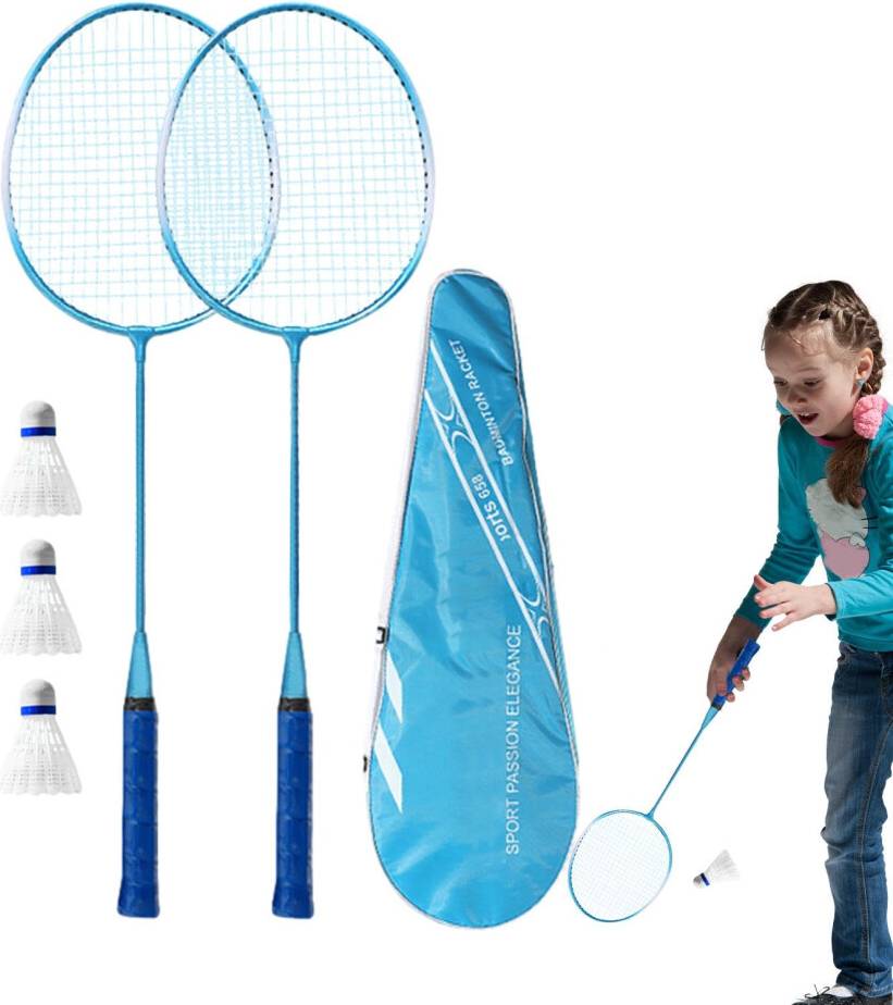 Badminton Racket Set Blue Bat Bag 3 Balls