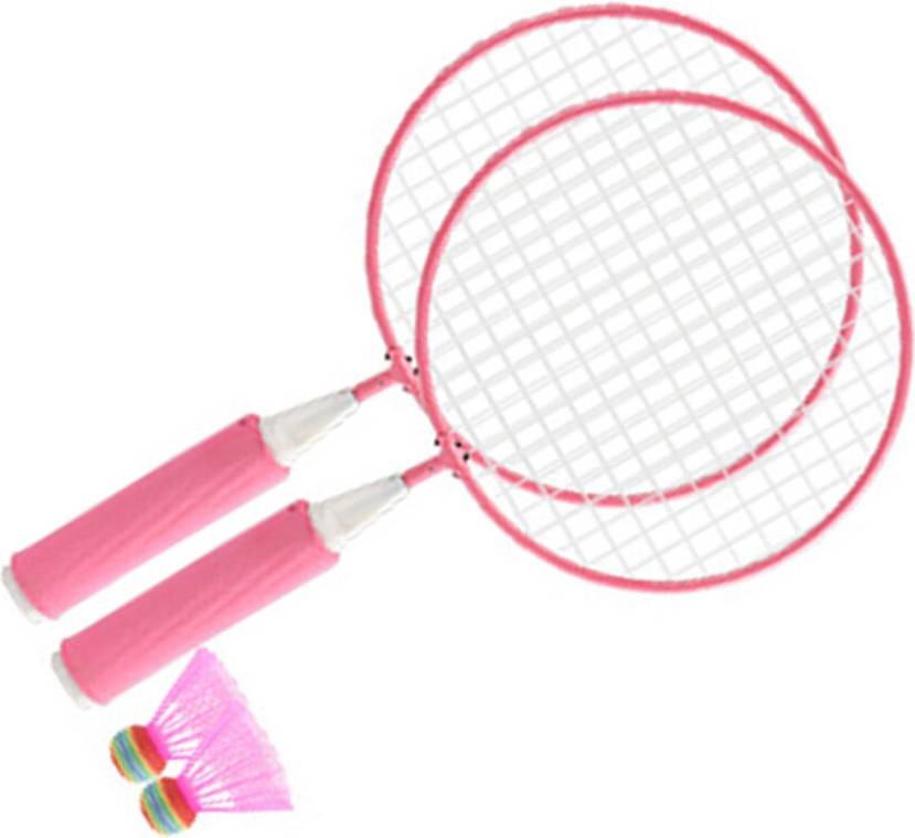 Children Badminton Racket Set Large Mesh Soft Grip 2 Balls Pink