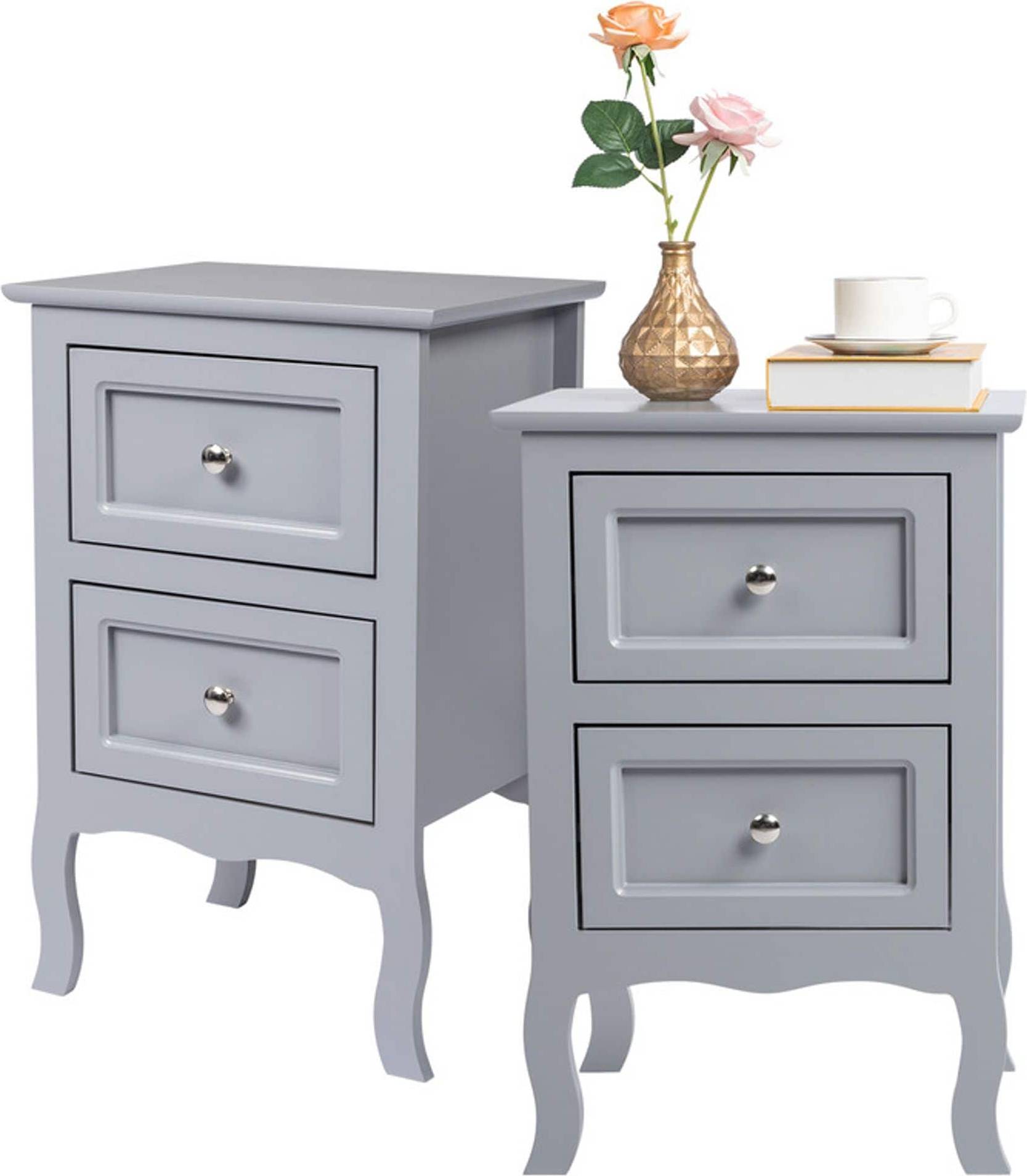 Silver bedroom set Winado 15.75 Inch Country Style Two Drawer Nightstand Set Bedside Table 2pcs