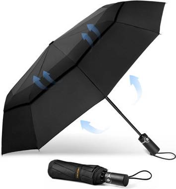 Tecknet Windproof Auto Umbrella 10 Ribs Foldable Compact