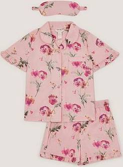 Pink Pansy Print Pyjama Sleep Mask Set