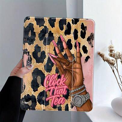 Shein IPad Tablet Case Leopard Print Clock